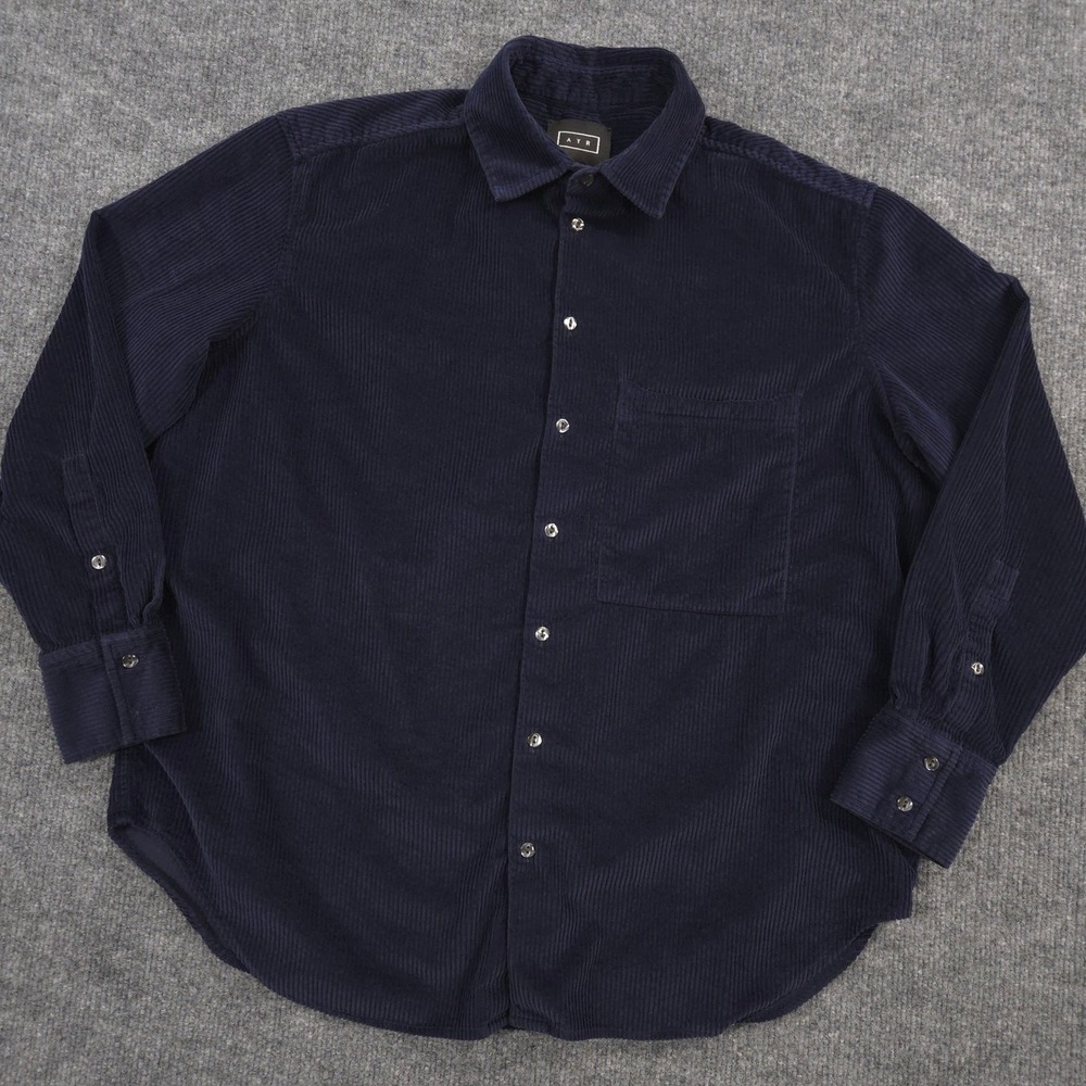 AYR The Deep End Corduroy Shirt Womens XS Navy Relaxed Fit Oversized Button Up